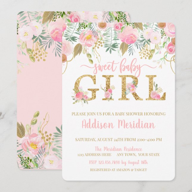 Sweet Baby Girl Shower Invitation (Devant / Derrière)