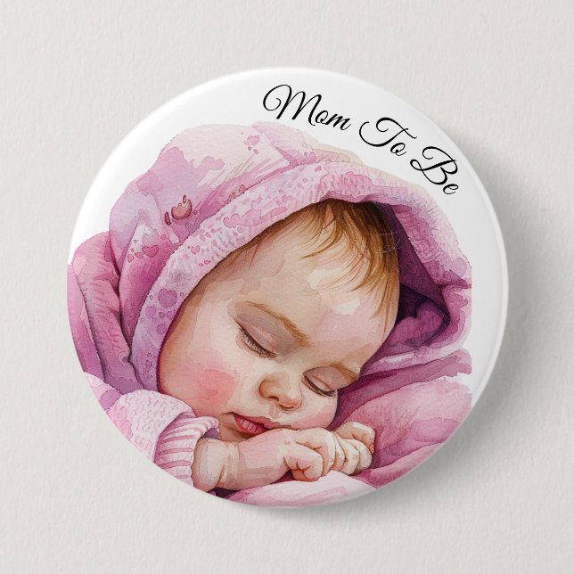 Sweet Baby Girl Watercolor Expectant Mama zu sein Button (Vorderseite)