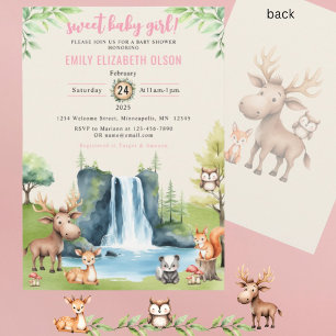 Sweet Baby Girl Woodland Animals Wasserfall Dusche Einladung