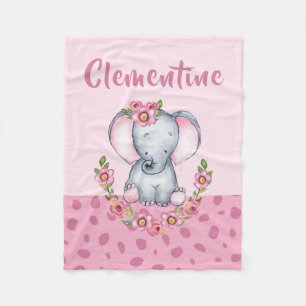 Sweet Baby Girl's Elephant Floral Animal Print Fleecedecke