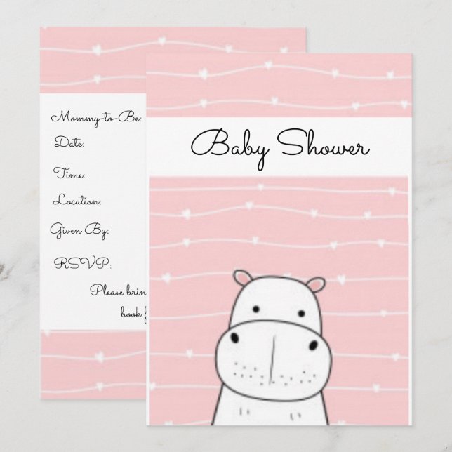 Sweet Baby Hippo Baby Dusche Einladung (Vorne/Hinten)