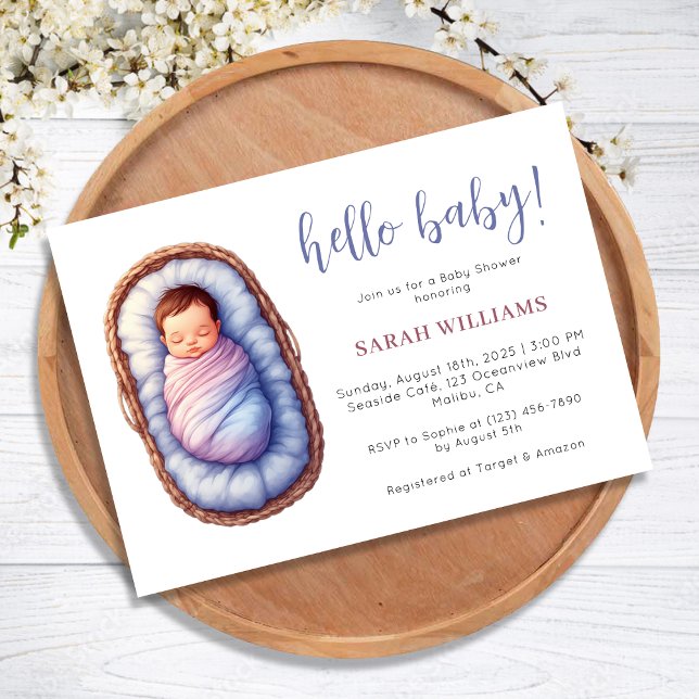 Sweet Baby in Basket Gender Neutral Baby Dusche Einladung (Sweet Baby in Basket Gender Neutral Baby Shower Invitation)