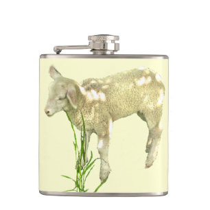 Sweet Baby Lamm auf gelber Flasche Flachmann