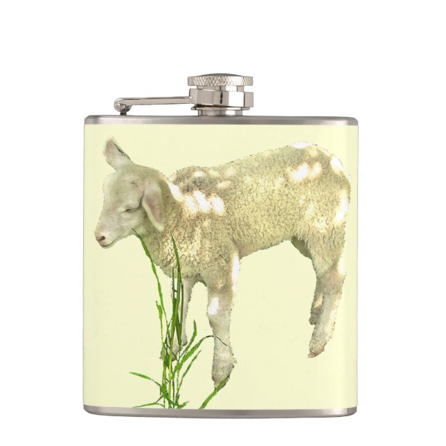 Sweet Baby Lamm auf gelber Flasche Flachmann (Vorderseite)