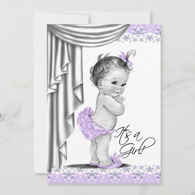 Sweet Baby Lavender und Gray Baby Dusche Einladung (Vorderseite)