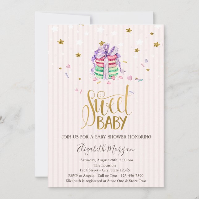 Sweet Baby Macarons Stars Baby Dusche Einladung (Vorderseite)