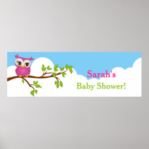 Sweet Baby Owl Girl Babydusche Banner Poster