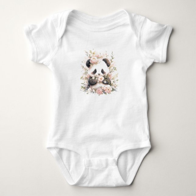 Sweet Baby Panda Bear Cube mit Blume Strampler (Vorderseite)