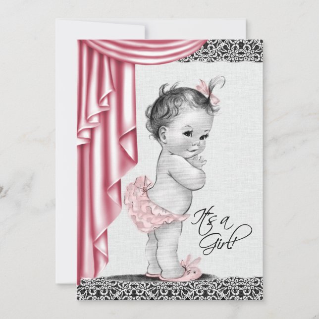 Sweet Baby Pink und Black Baby Shower Einladung (Vorderseite)