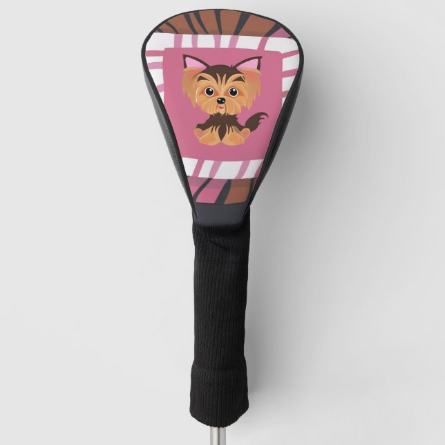Sweet Baby Pink und Brown Yorkie Golf Headcover (Vorderseite)