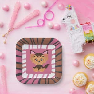 Sweet Baby Pink und Brown Yorkie Pappteller