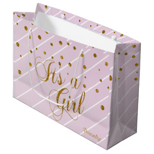 Sweet Baby Pink und Gold Confetti Große Geschenktüte