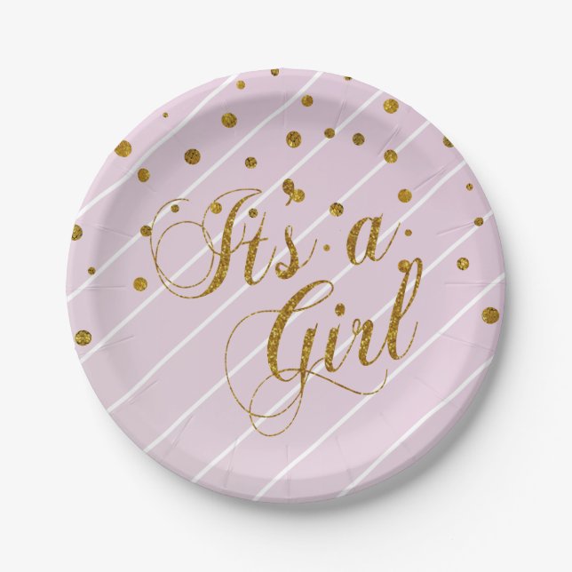 Sweet Baby Pink und Gold Confetti Pappteller (Vorderseite)