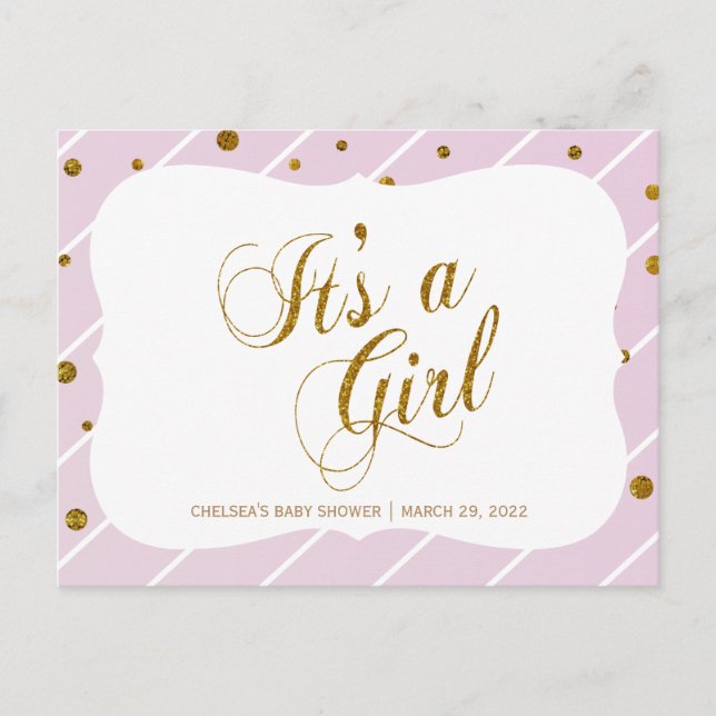 Sweet Baby Pink und Gold Confetti - UAWG 2 Einladungspostkarte (Vorderseite)