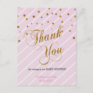 Sweet Baby Pink und Gold Confetti - Vielen Dank Postkarte
