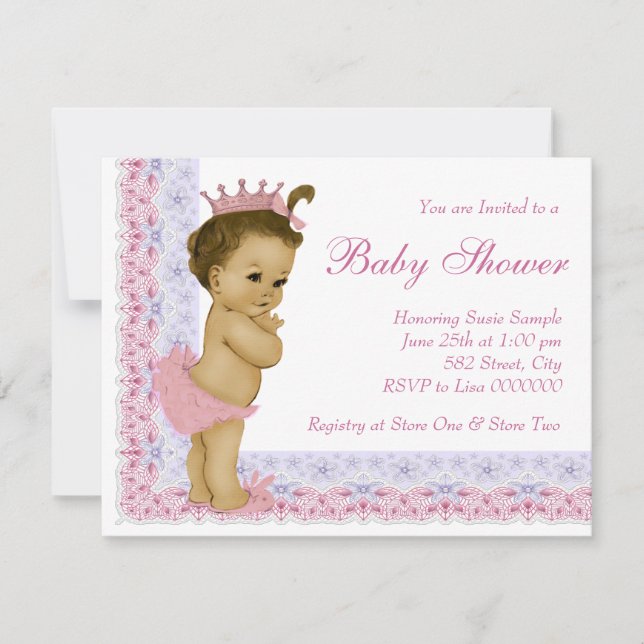 Sweet Baby Pink und Lila Babydusche Einladung (Vorderseite)
