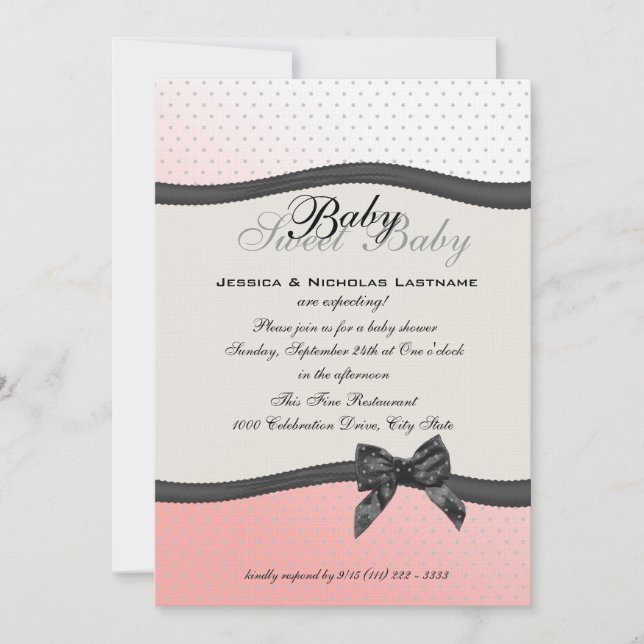 Sweet Baby Polka Dots and Bow Einladung (Vorderseite)