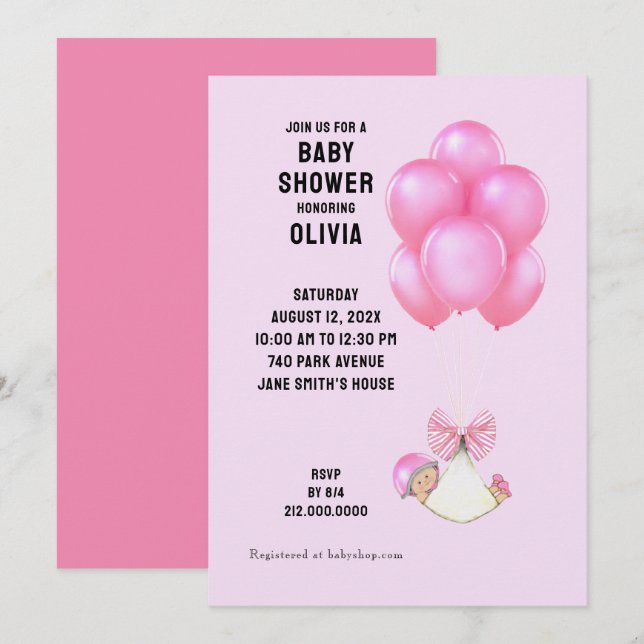 Sweet Baby Shower Girl Einladung (Vorne/Hinten)