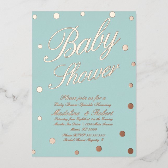 Sweet Baby Shower Gold Dots gepresste Foil Einladu Folieneinladung (Vorderseite)