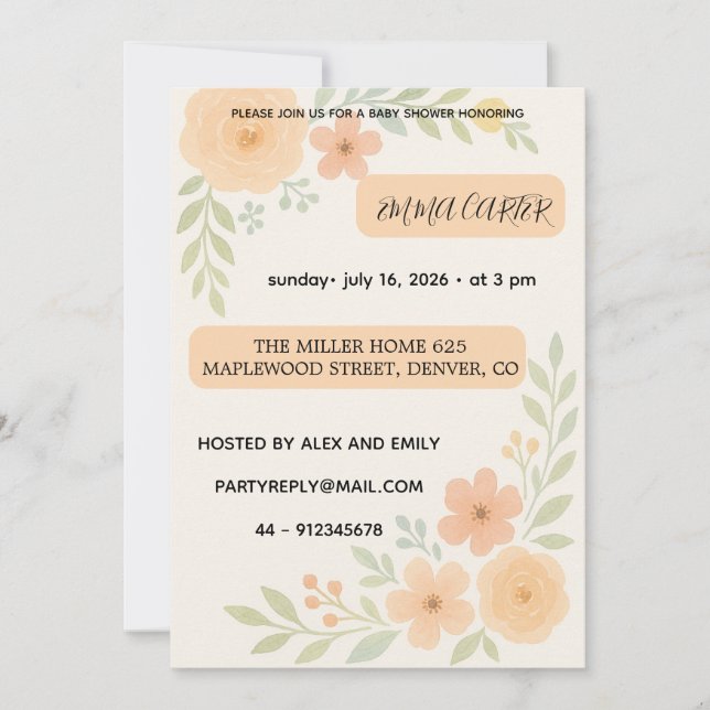 Sweet Baby Shower Invitation flowers (Devant)