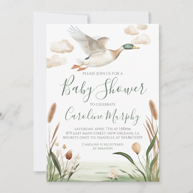 Sweet Baby Shower Mallard Duck Gingham Einladung (Vorderseite)