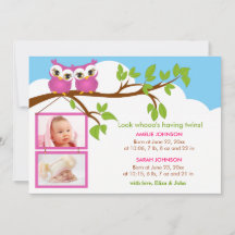 Sweet Baby Twins Owl Girl Foto Geburtsankündigung