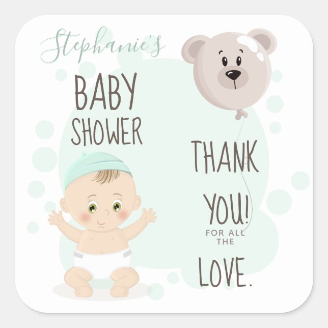 Sweet Baby und Bärenballon Quadratischer Aufkleber (Vorderseite)
