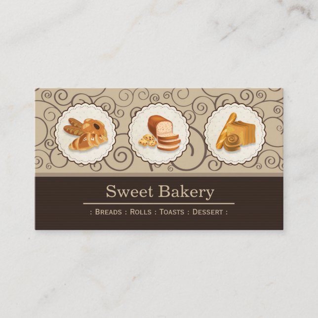 Sweet Bakery Shop - Breads Rolls Toasts Dessert Visitenkarte (Vorderseite)