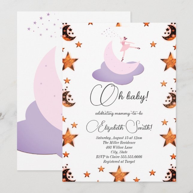 Sweet Ballerina Mond, Baby Dusche Einladung (Vorne/Hinten)
