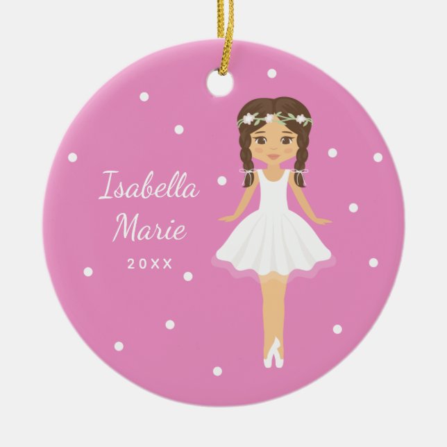 Sweet Ballerina Niedlich Pink Ballet Tänzerin Weih Keramik Ornament (Vorne)