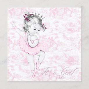 Sweet Ballerina Pink Toile Baby Dusche Einladung
