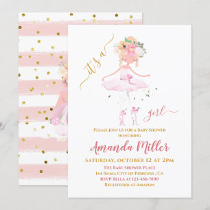 Sweet Ballet Girl Illustration Baby Shower Einladung