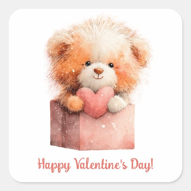 Sweet Bear Valentine Gift Art Quadratischer Aufkleber (Vorderseite)