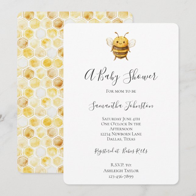 Sweet Bee Baby Shower  Einladung (Vorne/Hinten)