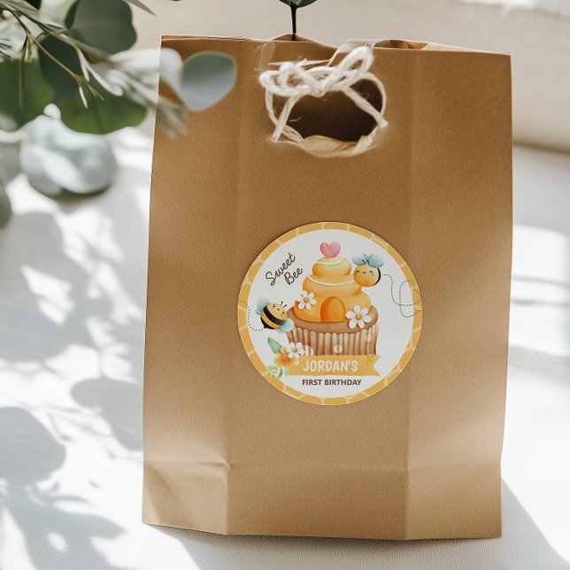 Sweet Bee Birthday Classic Round Sticker (The cutest little detail that makes a bee impact)