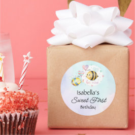 Sweet Bee First Birthday Personalized Runder Aufkleber