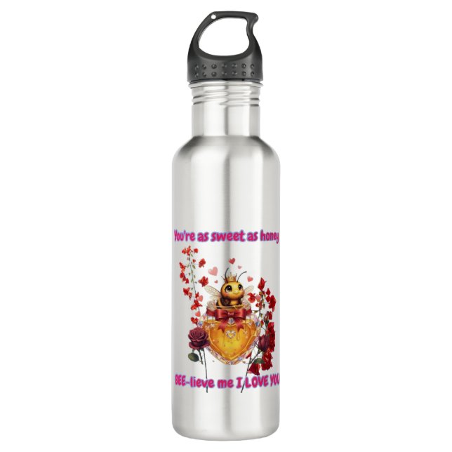 Sweet BEE mine-BEE lieve me i love you Edelstahlflasche (Vorderseite)