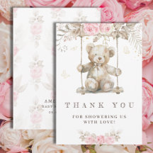 Sweet Beige Wasserfarbe Teddy Bär Pink Flora