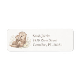 Sweet Beige Watercolor Otter Family Botanical