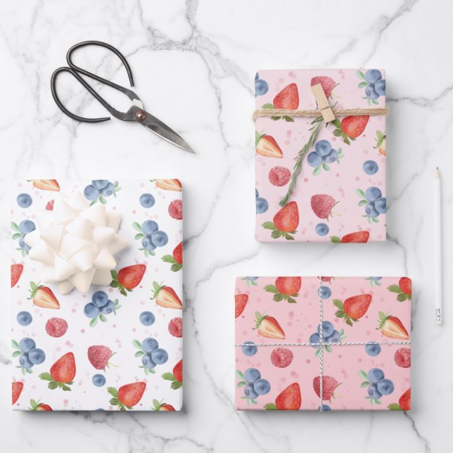 Sweet Berry Birthday Wrapping Paper Sheets Geschenkpapier Set (Vorderseite)