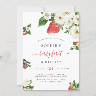 Sweet Berry First Strawberry Birthday Einladung