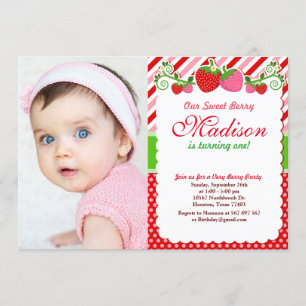 Sweet Berry Strawberry Birthday Foto Einladung