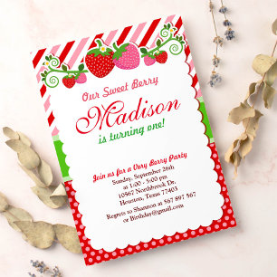 Sweet Berry Strawberry Invitation de fête d'annive