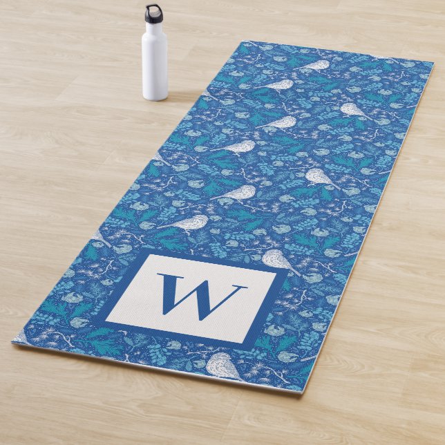Sweet Bird Blue Botanical Pattern Monogram Yogamatte (Beispiel)