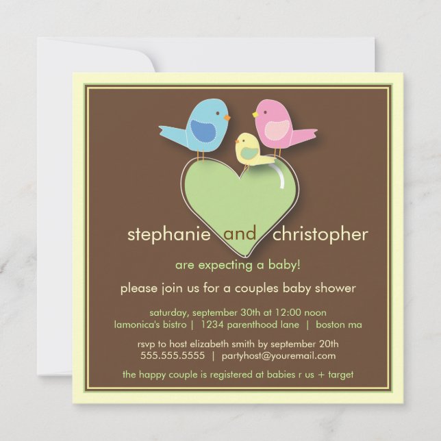 Sweet Bird Family Paare Kinderdusche Einladung (Vorderseite)