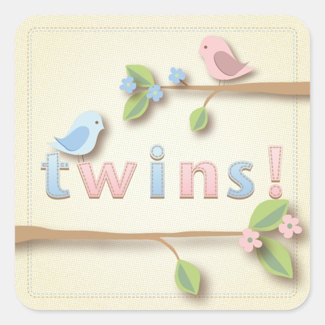 Sweet Birdie Twin Boy Girl Douche Sticker (Devant)