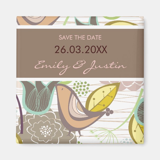 Sweet Birds Floral Save the Date Wedding Magnet (Vorne)