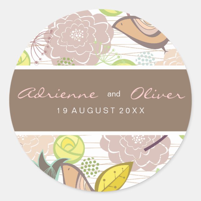 Sweet Birds Floral Wedding Favoriser Étiquette Sti (Devant)