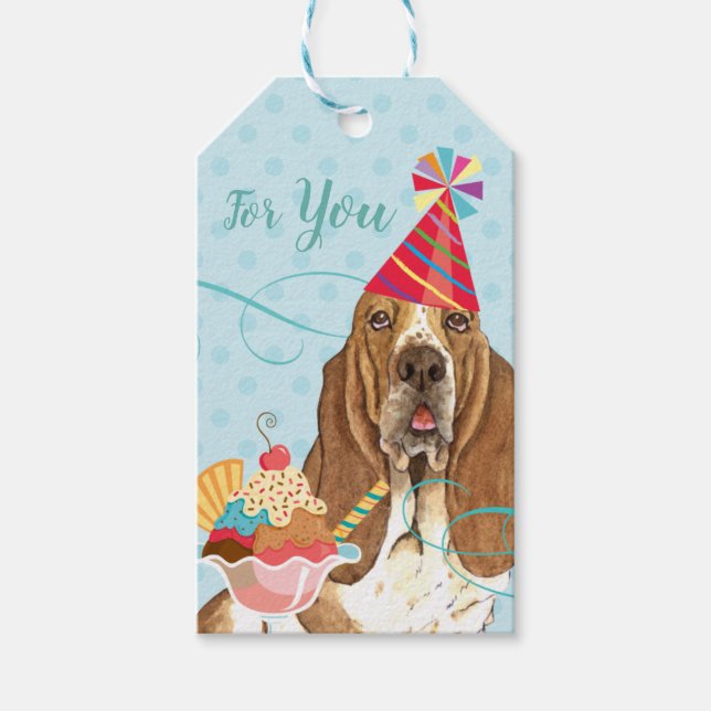 Sweet Birthday Basset Hound Geschenkanhänger (Vorderseite)