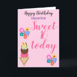 Sweet Birthday Daughter Blume bearbeiten Alter Karte<br><div class="desc">Herzlichen Glückwunsch zum 16. Geburtstag der Tochter. Personalisieren Sie für jedes Alter. 16 Heute ist geschrieben in Erdbeeren Farbe Skript. Hübsche, helle Blume in rosa, blau-gelb-orange, und Yummy Vanille, Schokolade, Erdbeere mit Sprinklereis-Creme. Heller rosa Hintergrund. Verlass eine spezielle Nachricht oder personalisiere sie. Original Artwork and Card Verse Design © TamiraZDesign...</div>